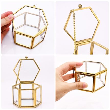 Hexagon Transparent Glass Jewelry Box – Geometric Ring Holder & Clear Glass Organizer for Wedding Rings, Resin Art, Jewelry Display, Tabletop Decor & Gift Packaging